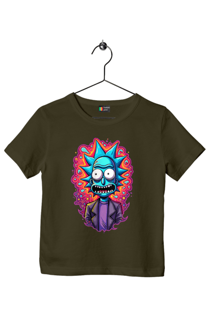 Children's t-shirt with prints Rick and Morty. Adventures, black humor, cartoon, rick, rick and morty, sci-fi, tragicomedy. 2070702