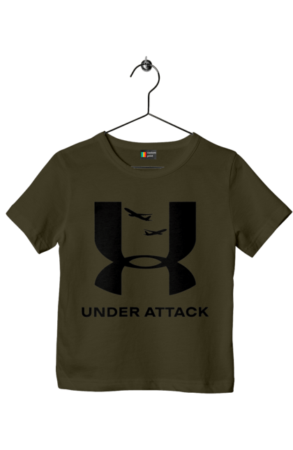 Футболка дитяча з принтом "Under Attack black". Андер армор, бренди, гумор, приколи, прикольні, ундер армор. 2070702