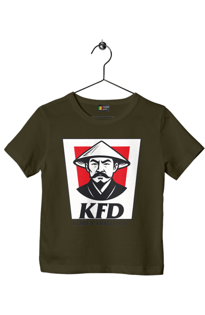 Футболка дитяча з принтом "Korea Fried Dog". Бренди, гумор, жартівливі, кфц, літні, прикольні, смішні, фаст-фуд. 2070702