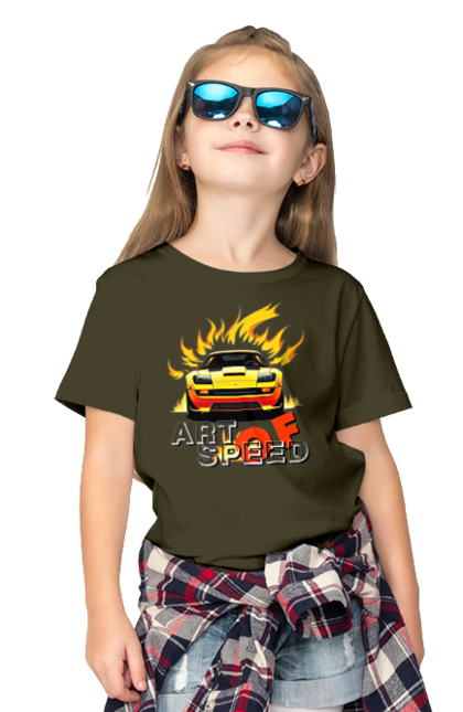 Children's t-shirt with prints Car on fire. Car, fire, speed, sport car, sports car. 2070702