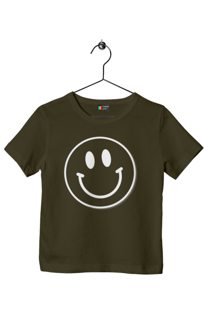 Футболка дитяча з принтом "Смайл". Весела пика, веселий смайлик, комп`ютерна посмішка, людина з посмішкою, пика, посмішка, смайл гарного настрою, смайлик, усміхнене пика, усміхнений чоловічок, чоловічок з посмішкою. 2070702