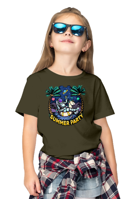 Children's t-shirt with prints Summer Party With Astronaut. Cosmonaut, space, summer. 2070702