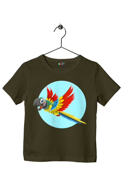 Children's t-shirt with prints Parrot. Cockatoo, colored parrot, colorful parrot, flying parrot, parrot. 2070702