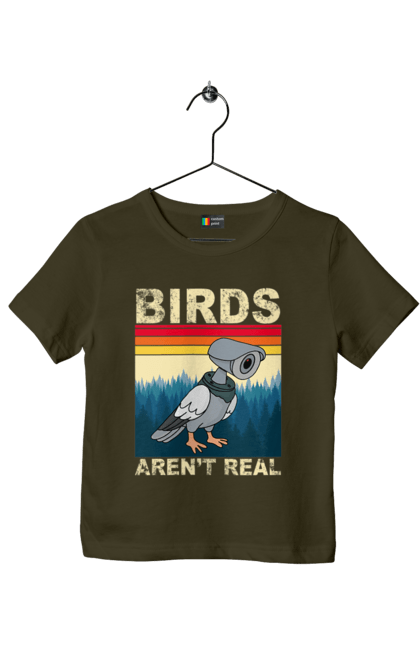 Children's t-shirt with prints Birds aren't real. Bird, camcorder, camera, conspiracy, pigeon, reality, surveillance. 2070702