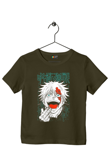 Children's t-shirt with prints Jujutsu Kaisen Gojo. Anime, dark fantasy, gojo, jujutsu kaisen, magic battle, manga, mystic. 2070702