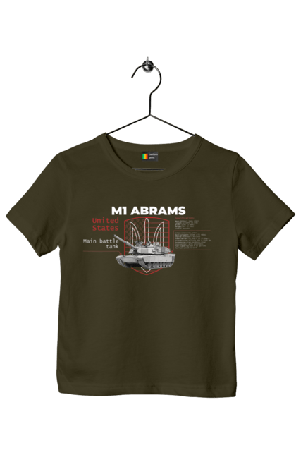 Футболка дитяча з принтом "M1 Abrams англійська". Abrams, m1 abrams, залужний, зброя, танк. 2070702