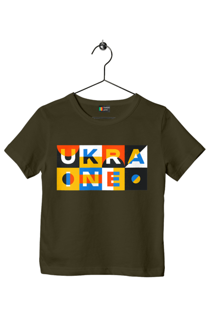 Футболка дитяча з принтом "Україна". Напис україна, символ україни, текст україна, україна. 2070702