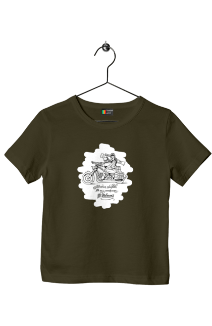 Футболка дитяча з принтом "Шевченка на мотоциклі". Вірш, енеїда, книги, кобзар, мотоцикл, українка, шевченка. 2070702