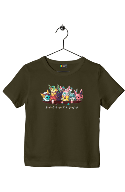Футболка дитяча з принтом "Покемон Еволюція". Аніме, відеогра, герої відеоігри, гра, для дітей, кишеньковий монстр, ловити покемонів, манга, мультики, покемон. 2070702
