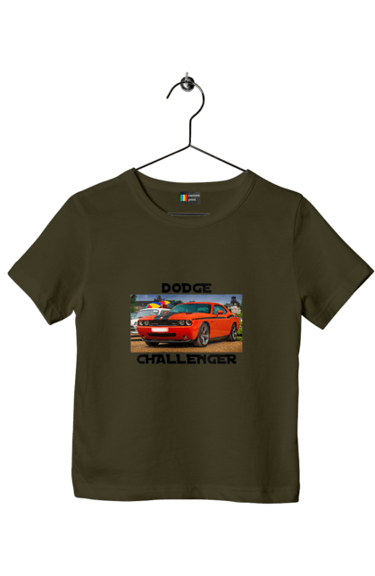 Children's t-shirt with prints Dodge challenger. Auto, car, classic car, cult car, dodge challenger, oil car, powerful car. 2070702
