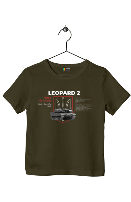 Футболка детская с принтом Leopard 2 английский. Leopard 2, залужный, оружие, танк. 2070702