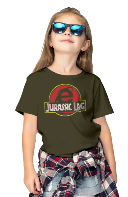 Children's t-shirt with prints Jurassic lag. Antiquity, browser, ie, internet explorer, jurassic park, lag, microsoft, not, windows. 2070702