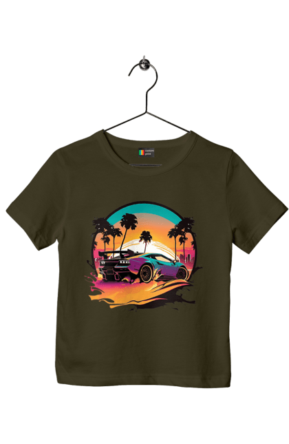 Футболка дитяча з принтом "Ламборджині Сінтвейв". Авто, автомобіль, ламба, ламборджині, машини, сінтвейв. 2070702