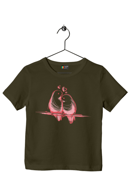 Children's t-shirt with prints Parrots In Love. Lovers, parrots. 2070702