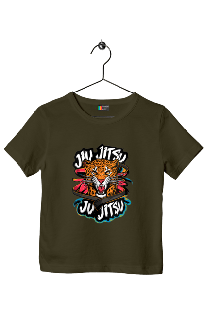 Children's t-shirt with prints Jujutsu. Animal, japan, jiu jitsu, jujutsu, leopard, martial arts, ninja, samurai, sport. 2070702