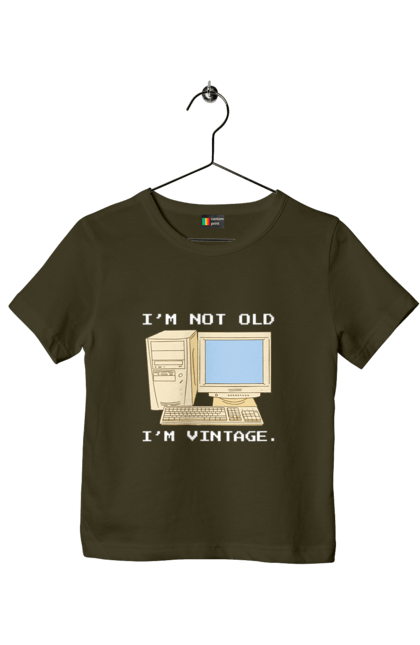 Футболка дитяча з принтом "Я не старий, я вінтажний Ретро комп'ютер". Ай ті, айті, айтішник, ботан, вінтаж, вінтажний, гік, клавіатура, код, кодер, комп, мова, піксель, програміст, програмування, ретро, хакер. 2070702