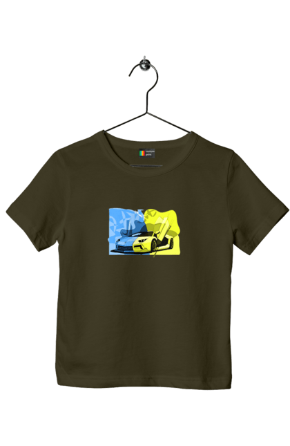 Футболка дитяча з принтом "Український ламборгіні". Жовто блакитний, ламборгіні, машина, прапор, спорткар, україна. 2070702