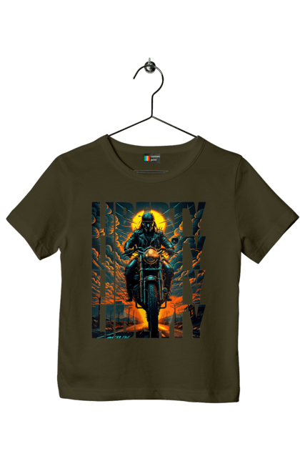 Children's t-shirt with prints Biker. Biker, freedom, motorcyclist, tourism, travel. 2070702