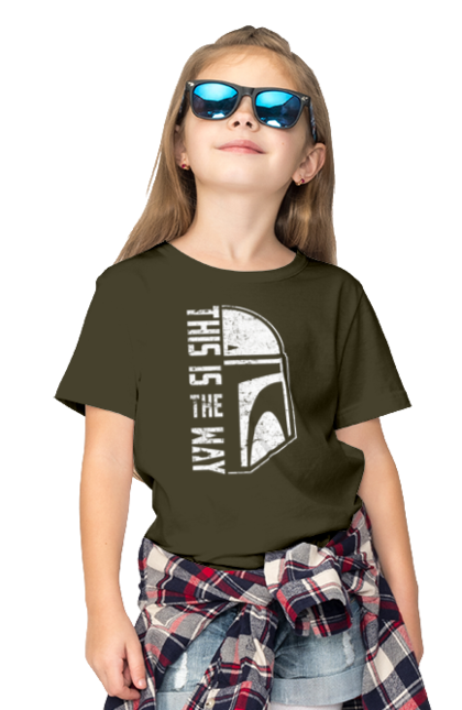 Children's t-shirt with prints This is the way. Baby yoda, cinema, disney, distressed, mandalorian, mandalorian helmet, movies, star wars, television series. 2070702