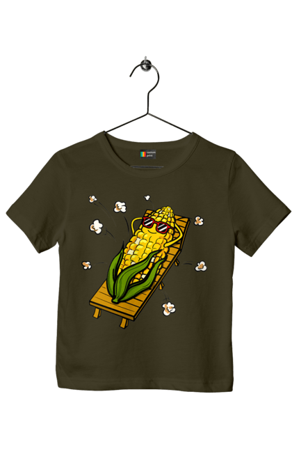 Children's t-shirt with prints Corn Suns On A Lounger. Corn, lounger, popcorn. 2070702