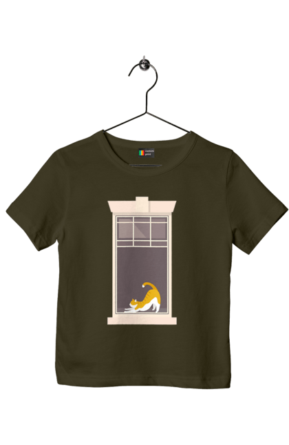 Children's t-shirt with prints Cat In The Window. Cat, redhead, sippers, window. 2070702
