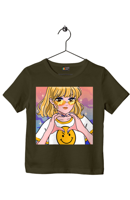 Футболка дитяча з принтом "Жовта Дівчинка". Аніме, дівчинка, смайл. 2070702