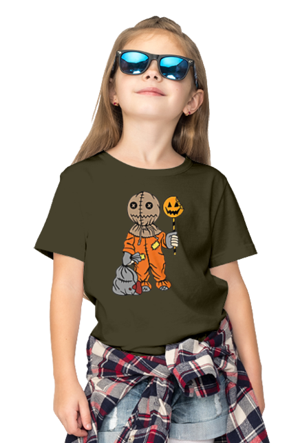 Children's t-shirt with prints Halloween. Costume, halloween, holiday, october, october 31, pumpkin, sweets, trick or treat. 2070702