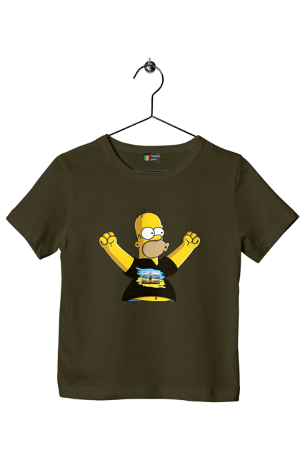 Children's t-shirt with prints Simpson and the Russian ship. Homer, homer simpson, patriot, russian ship, ship brand, simpson, ukraine, victory, war. 2070702