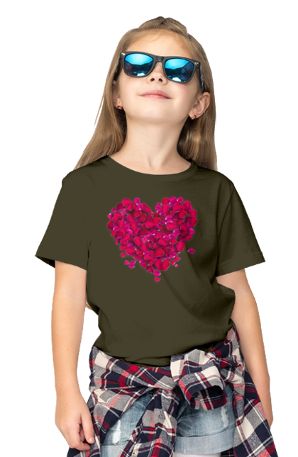 Children's t-shirt with prints Heart From Rose Petals. Petals, rose flower. 2070702