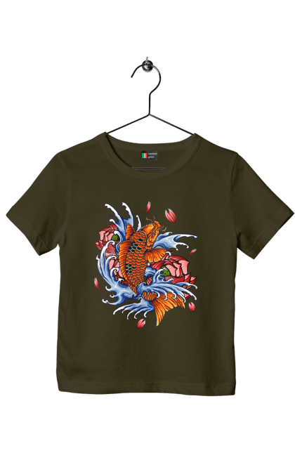 Children's t-shirt with prints Fish and waves. Fish, flower, wave. 2070702