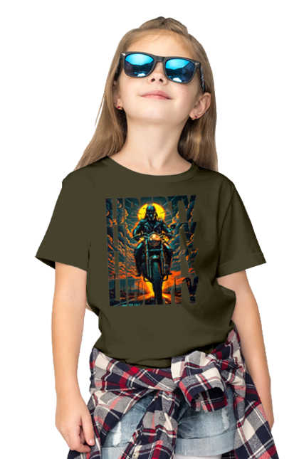 Children's t-shirt with prints Biker. Biker, freedom, motorcyclist, tourism, travel. 2070702