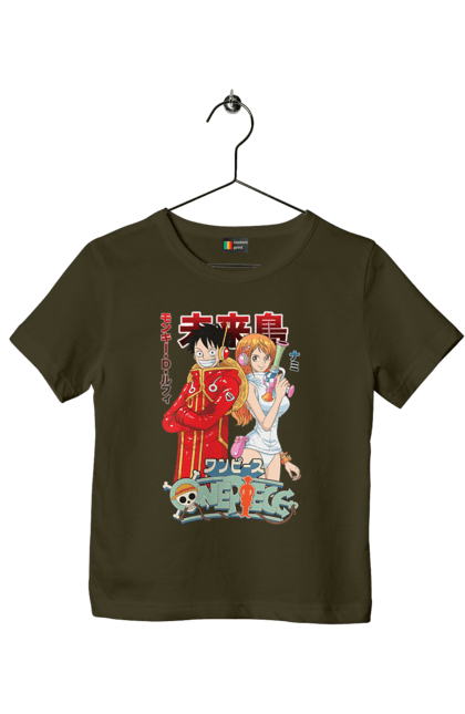 Children's t-shirt with prints One Piece Nami and Luffy. Anime, cat burglar, manga, nami, one piece, straw hat pirates. 2070702