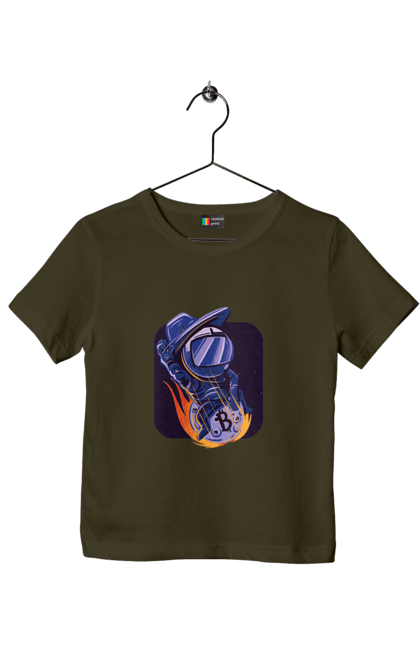 Футболка дитяча з принтом "Космо біткоїн". Биткоин, бінарний, біткоїн, біткойн, валюта, гроші, крипто, програміст, хакер. 2070702