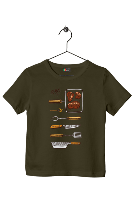 Children's t-shirt with prints Barbecue Party. B-b-q, fry, meat. 2070702