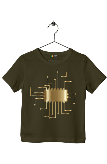 Футболка дитяча з принтом "Золотий Чіп". Айті, айтішник, гик, золотий, золото, інженер, кібернетика, код, комп, комп’ютерник, кристал, мікросхема, програміст, професія, розробник, чіп. 2070702