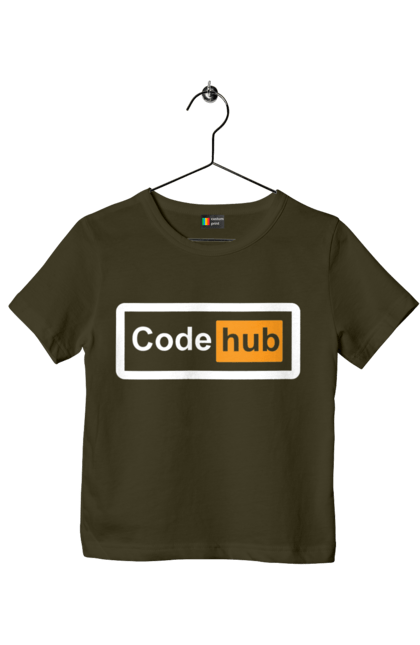 Children's t-shirt with prints Code hub. Code, code hub, developer, git hub, it specialist, java, javascript, php, programmer, python. 2070702