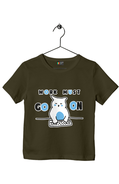 Children's t-shirt with prints Work must go on. Cat, cats, work. 2070702