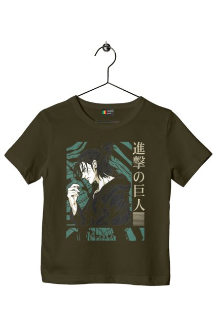 Children's t-shirt with prints Attack on Titan Eren. Action film, anime, attack on titan, dark fantasy, drama, eren, eren jaeger, manga, post-apocalyptic. 2070702