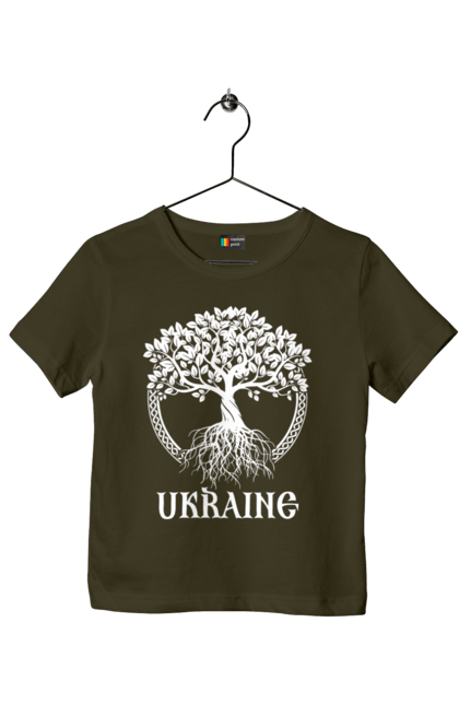 Футболка дитяча з принтом "Дерево Україна". Дерево, дерево з корінням, дерево україна, зсу, патріотична, україна, українська. 2070702
