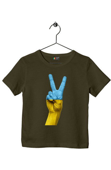 Футболка дитяча з принтом "Два Пальця, Світ, Україна". Мир, рука, україна. 2070702