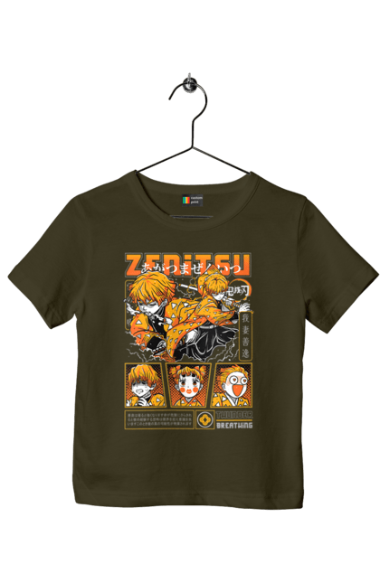 Children's t-shirt with prints Demon Slayer Zenitsu. Anime, demon slayer, kimetsu no yaiba, manga, serial, zenitsu, zenitsu agatsuma. 2070702