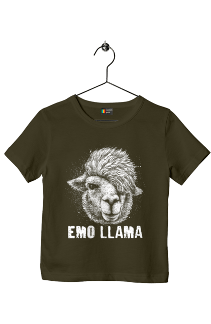 Футболка детская с принтом Эмо Лама. Alpaca, animals, distressed, emo, funny, llama, vintage, лама, эмо. 2070702