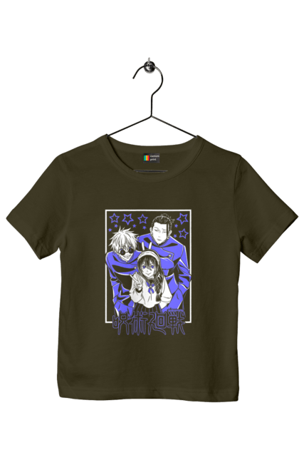 Children's t-shirt with prints Jujutsu Kaisen Gojo and Geto. Anime, dark fantasy, geto, gojo, jujutsu kaisen, magic battle, manga, mystic, suguru geto. 2070702