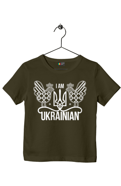 Children's t-shirt with prints I am Ukrainian. Embroidery, i am ukrainian, like zelensky`s, patriotic. 2070702