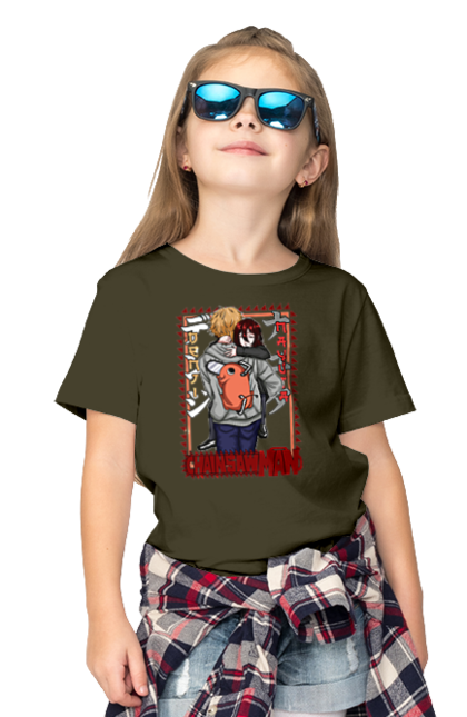 Children's t-shirt with prints Chainsaw Man Denji and Nayuta. Anime, chainsaw man, demon, denji, manga, nayuta, shonen. 2070702