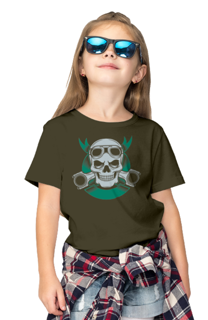 Футболка дитяча з принтом "череп мотолюбитель". Байк, мото, окуляри, череп. 2070702