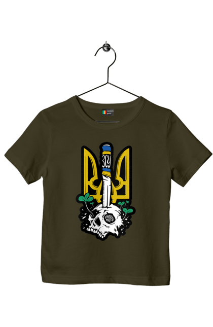 Футболка дитяча з принтом "Герб ЗСУ". Герб, зсу, патріотична, прапор, череп. 2070702