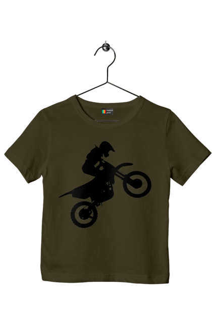 Футболка дитяча з принтом "Силует Мотоцикліста". Мотоцикл, мотоцикліст, шолом. 2070702