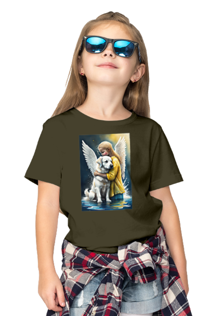 Футболка дитяча з принтом "Дівчинка та собака ангел [память загиблим тваринам]". Дівчинка та собака, крим, нова каховка, память загиблим тваринам, собака ангел, україна, херсон. 2070702