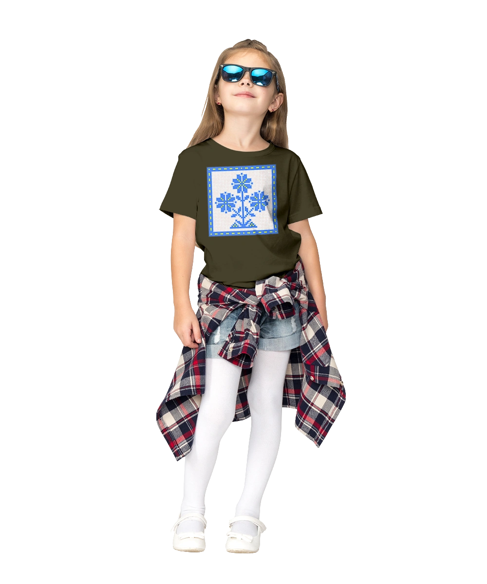 Жовто блакитна вишивка квіти